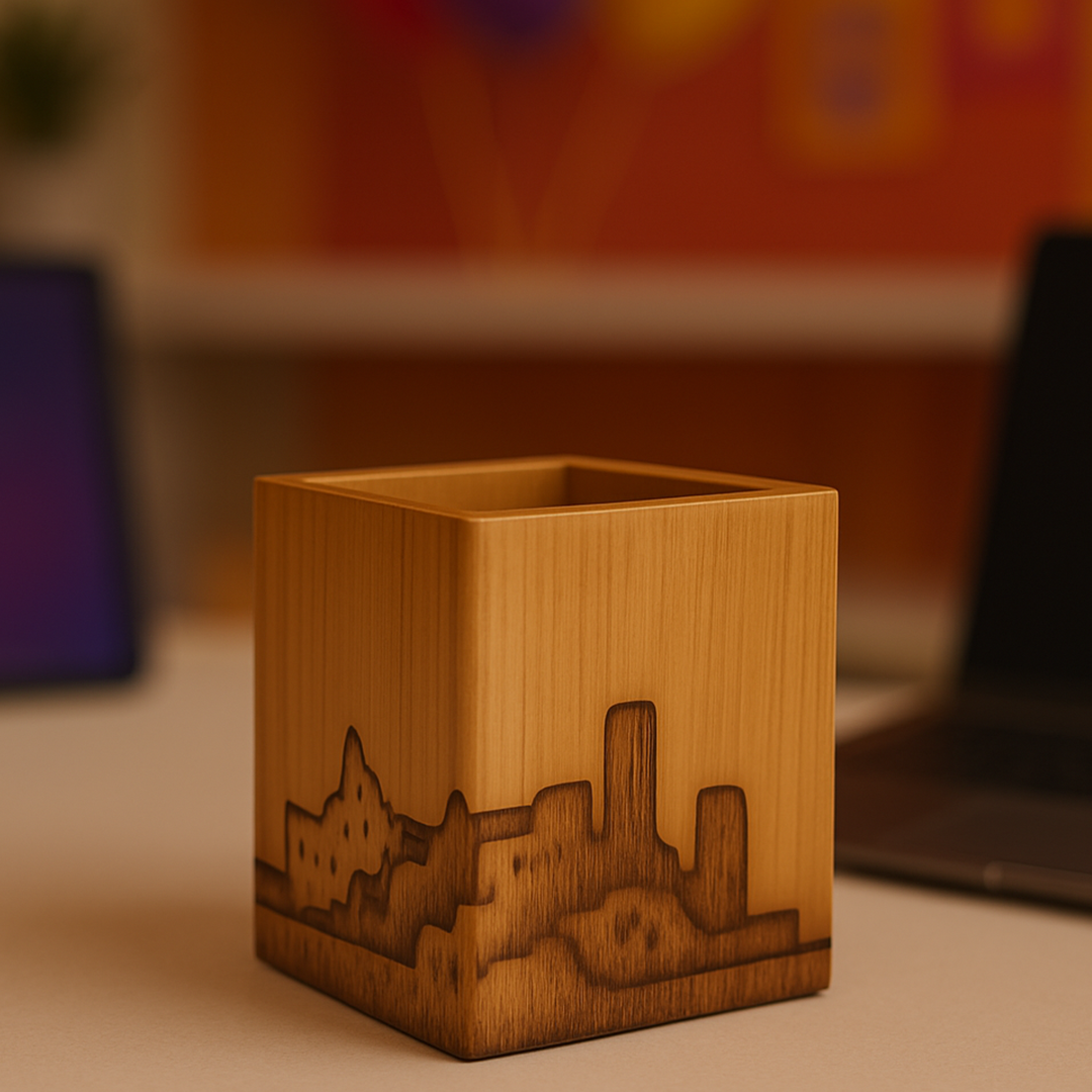 Wooden Desk Pen Holder